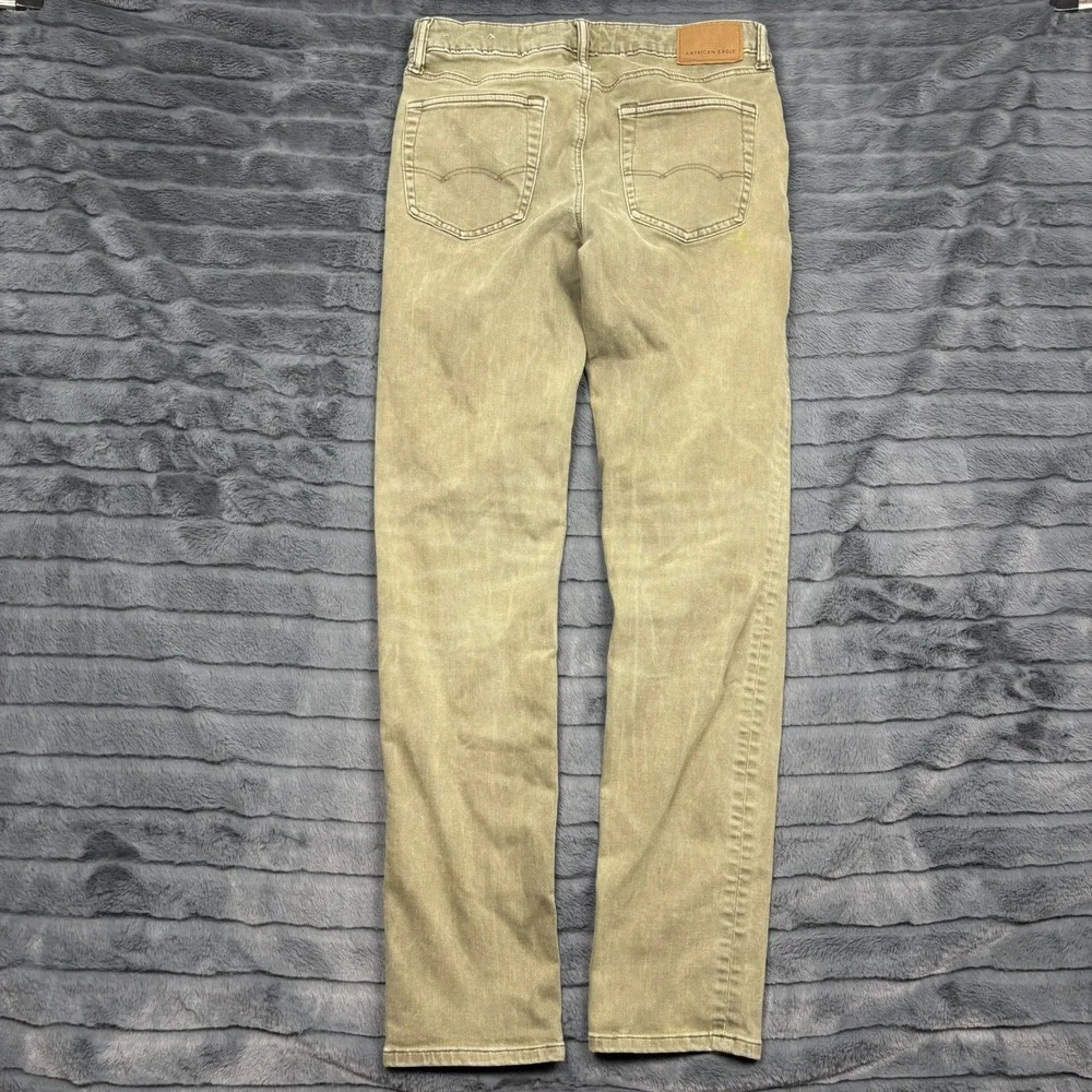 American Eagle Airflex+ Skinny Jeans Mens 29x34 Olive Green Khaki Stretch Denim